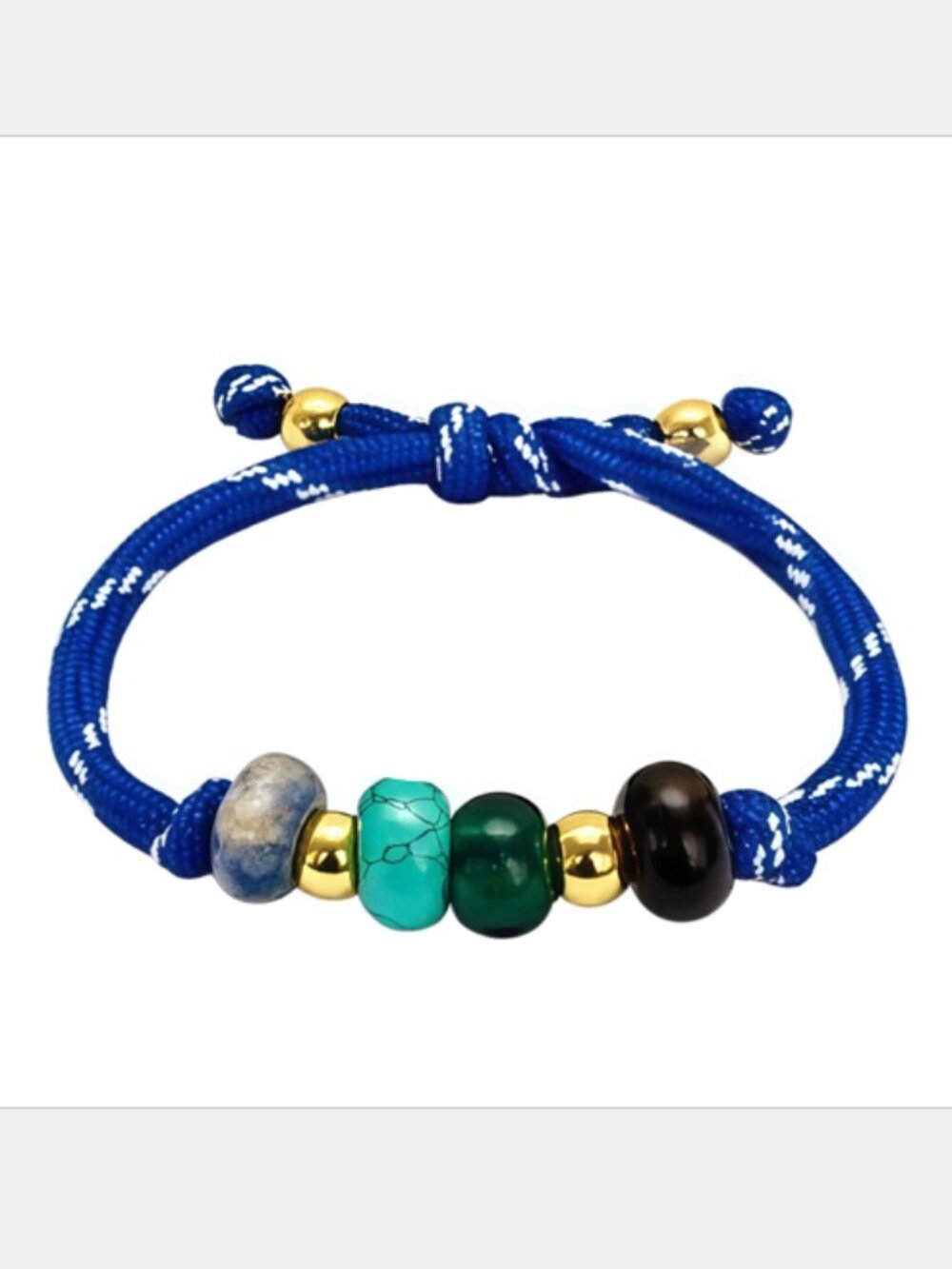 Free People Gold Tone Blue Cord Multicolored Beaded Resin Stone Charm Bracelet I